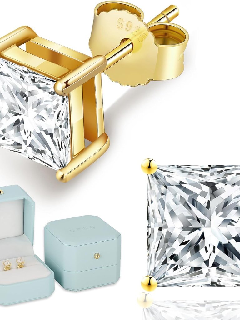 0.6-3ct Princess Cut Moissanite Stud Earrings For Women, D Color Clarity Lab Cre